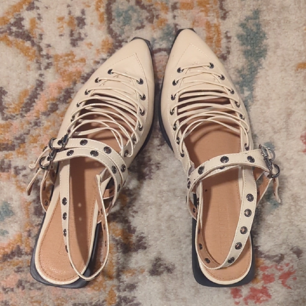 Steve Madden Cream Flats with Silver Studs